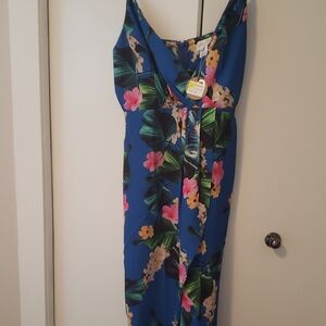 Apricot Blue Floral Dress with Yellow & Pink Blooms